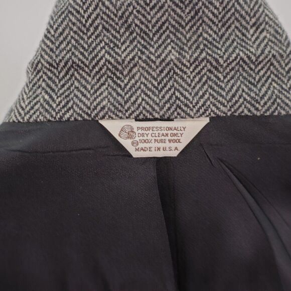 DAMAGED Christopher Hayes Tweed Wool Gray Herringbone 2 Button Sport‎ Coat 42R - Picture 13 of 14